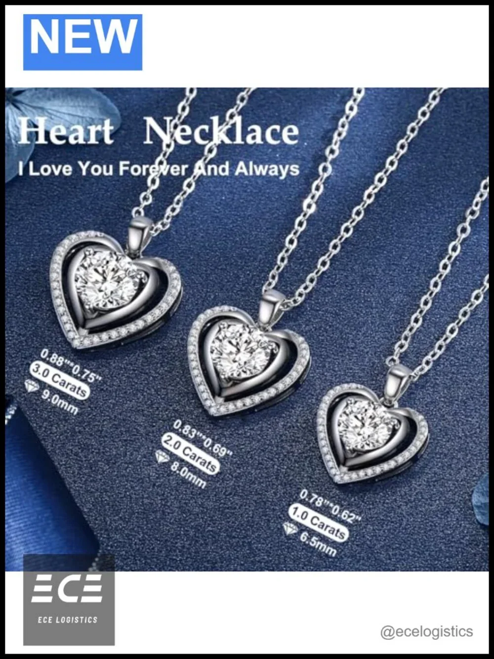Diamond Heart Pendant Necklace Moissanite Stud Earrings Jewelry Gift Set 3